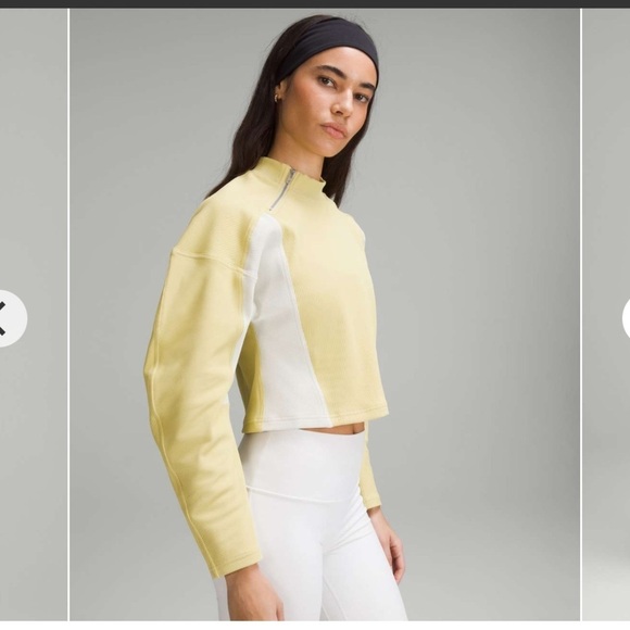 Lululemon Ribbed Wide Sleeve Yellow/Bone Ribbed Pullover-minor mark on sleeve - Picture 2 of 6